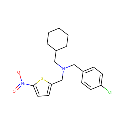 O=[N+]([O-])c1ccc(CN(Cc2ccc(Cl)cc2)CC2CCCCC2)s1 ZINC000084710545