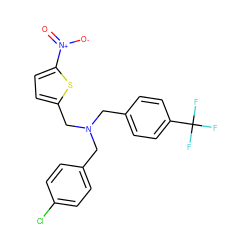 O=[N+]([O-])c1ccc(CN(Cc2ccc(Cl)cc2)Cc2ccc(C(F)(F)F)cc2)s1 ZINC000084687511