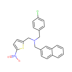 O=[N+]([O-])c1ccc(CN(Cc2ccc(Cl)cc2)Cc2ccc3ccccc3c2)s1 ZINC000084687510