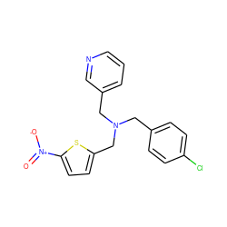 O=[N+]([O-])c1ccc(CN(Cc2ccc(Cl)cc2)Cc2cccnc2)s1 ZINC000096270210