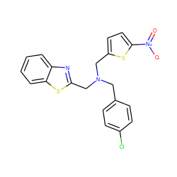 O=[N+]([O-])c1ccc(CN(Cc2ccc(Cl)cc2)Cc2nc3ccccc3s2)s1 ZINC000084687512