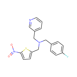 O=[N+]([O-])c1ccc(CN(Cc2ccc(F)cc2)Cc2cccnc2)s1 ZINC000096270198