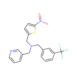 O=[N+]([O-])c1ccc(CN(Cc2cccnc2)Cc2cccc(C(F)(F)F)c2)s1 ZINC000096270208