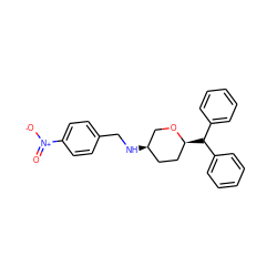 O=[N+]([O-])c1ccc(CN[C@@H]2CC[C@H](C(c3ccccc3)c3ccccc3)OC2)cc1 ZINC000013489691