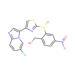 O=[N+]([O-])c1ccc(CO)c([S@@+]([O-])c2nc(-c3cnc4ccc(Cl)cn34)cs2)c1 ZINC000028640419