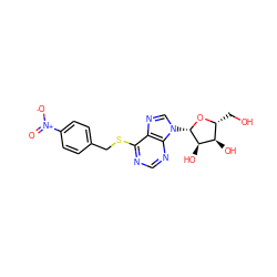 O=[N+]([O-])c1ccc(CSc2ncnc3c2ncn3[C@@H]2O[C@H](CO)[C@@H](O)[C@H]2O)cc1 ZINC000002097863