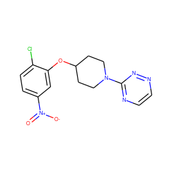 O=[N+]([O-])c1ccc(Cl)c(OC2CCN(c3nccnn3)CC2)c1 ZINC000166569194