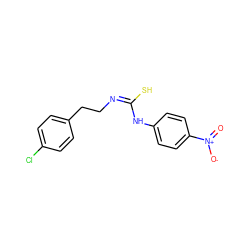 O=[N+]([O-])c1ccc(N/C(S)=N\CCc2ccc(Cl)cc2)cc1 ZINC000013483161