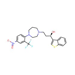 O=[N+]([O-])c1ccc(N2CCCN(CC[C@@H](O)c3csc4ccccc34)CC2)c(C(F)(F)F)c1 ZINC000071294636