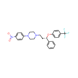 O=[N+]([O-])c1ccc(N2CCN(CC[C@H](Oc3ccc(C(F)(F)F)cc3)c3ccccc3)CC2)cc1 ZINC000013861739