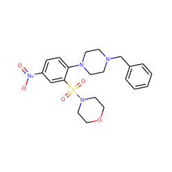 O=[N+]([O-])c1ccc(N2CCN(Cc3ccccc3)CC2)c(S(=O)(=O)N2CCOCC2)c1 ZINC000055202278