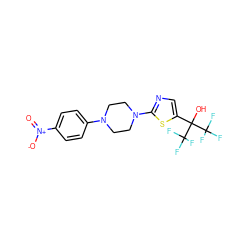 O=[N+]([O-])c1ccc(N2CCN(c3ncc(C(O)(C(F)(F)F)C(F)(F)F)s3)CC2)cc1 ZINC000064548643