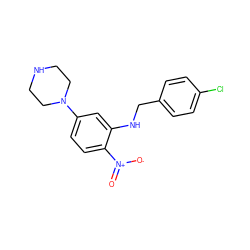 O=[N+]([O-])c1ccc(N2CCNCC2)cc1NCc1ccc(Cl)cc1 ZINC000004608369