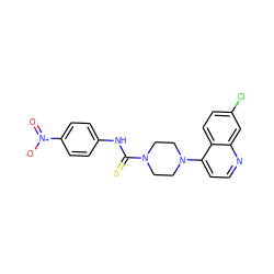 O=[N+]([O-])c1ccc(NC(=S)N2CCN(c3ccnc4cc(Cl)ccc34)CC2)cc1 ZINC001772654770