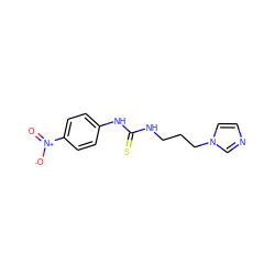 O=[N+]([O-])c1ccc(NC(=S)NCCCn2ccnc2)cc1 ZINC000004819319