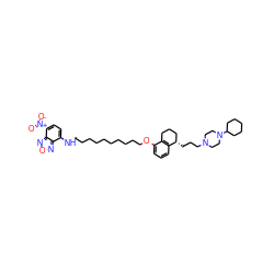 O=[N+]([O-])c1ccc(NCCCCCCCCCCOc2cccc3c2CCC[C@@H]3CCCN2CCN(C3CCCCC3)CC2)c2nonc12 ZINC000169336993