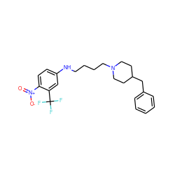 O=[N+]([O-])c1ccc(NCCCCN2CCC(Cc3ccccc3)CC2)cc1C(F)(F)F ZINC001772650836