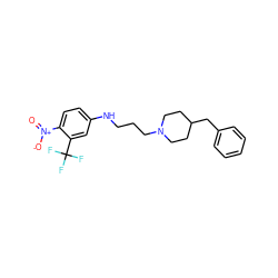 O=[N+]([O-])c1ccc(NCCCN2CCC(Cc3ccccc3)CC2)cc1C(F)(F)F ZINC001772576537