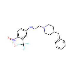 O=[N+]([O-])c1ccc(NCCN2CCC(Cc3ccccc3)CC2)cc1C(F)(F)F ZINC001772657317