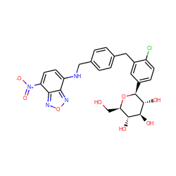 O=[N+]([O-])c1ccc(NCc2ccc(Cc3cc([C@@H]4O[C@H](CO)[C@@H](O)[C@H](O)[C@H]4O)ccc3Cl)cc2)c2nonc12 ZINC000042806247