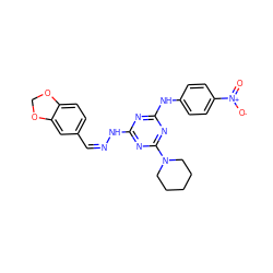 O=[N+]([O-])c1ccc(Nc2nc(N/N=C\c3ccc4c(c3)OCO4)nc(N3CCCCC3)n2)cc1 ZINC000032121677