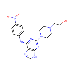 O=[N+]([O-])c1ccc(Nc2nc(N3CCN(CCO)CC3)nc3[nH]cnc23)cc1 ZINC000053313077