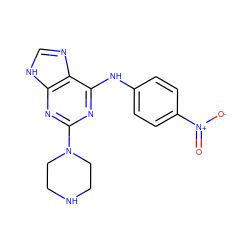 O=[N+]([O-])c1ccc(Nc2nc(N3CCNCC3)nc3[nH]cnc23)cc1 ZINC000053312400