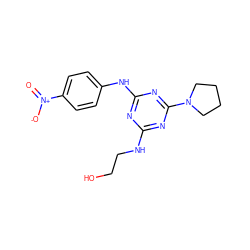 O=[N+]([O-])c1ccc(Nc2nc(NCCO)nc(N3CCCC3)n2)cc1 ZINC000004684947