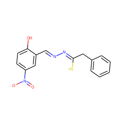 O=[N+]([O-])c1ccc(O)c(/C=N/N=C(\S)Cc2ccccc2)c1 ZINC000013589607