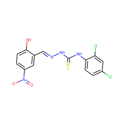 O=[N+]([O-])c1ccc(O)c(/C=N/NC(=S)Nc2ccc(Cl)cc2Cl)c1 ZINC000004878558