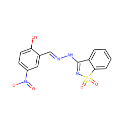 O=[N+]([O-])c1ccc(O)c(/C=N/NC2=NS(=O)(=O)c3ccccc32)c1 ZINC000000192440