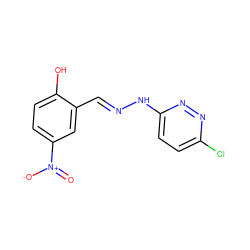 O=[N+]([O-])c1ccc(O)c(/C=N/Nc2ccc(Cl)nn2)c1 ZINC000034925472