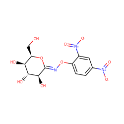 O=[N+]([O-])c1ccc(O/N=C2\O[C@H](CO)[C@H](O)[C@@H](O)[C@@H]2O)c([N+](=O)[O-])c1 ZINC000169316327