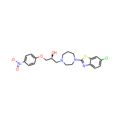 O=[N+]([O-])c1ccc(OC[C@@H](O)CN2CCCN(c3nc4ccc(Cl)cc4s3)CC2)cc1 ZINC000001023762