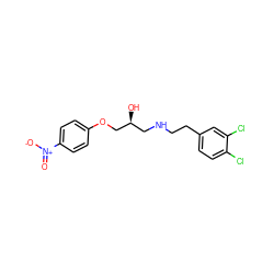 O=[N+]([O-])c1ccc(OC[C@@H](O)CNCCc2ccc(Cl)c(Cl)c2)cc1 ZINC000038393920