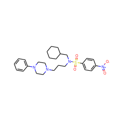 O=[N+]([O-])c1ccc(S(=O)(=O)N(CCCN2CCN(c3ccccc3)CC2)CC2CCCCC2)cc1 ZINC000045389951