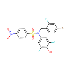 O=[N+]([O-])c1ccc(S(=O)(=O)N(Cc2ccc(Br)cc2F)c2cc(F)c(O)c(F)c2)cc1 ZINC000064446834