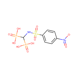 O=[N+]([O-])c1ccc(S(=O)(=O)NC(P(=O)(O)O)P(=O)(O)O)cc1 ZINC000169351256