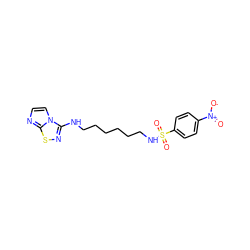 O=[N+]([O-])c1ccc(S(=O)(=O)NCCCCCCNc2nsc3nccn23)cc1 ZINC000013641268