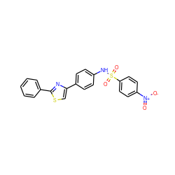 O=[N+]([O-])c1ccc(S(=O)(=O)Nc2ccc(-c3csc(-c4ccccc4)n3)cc2)cc1 ZINC000002982442