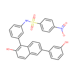 O=[N+]([O-])c1ccc(S(=O)(=O)Nc2cccc(-c3c(O)ccc4cc(-c5cccc(O)c5)ccc34)c2)cc1 ZINC000084653934