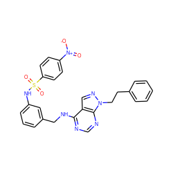 O=[N+]([O-])c1ccc(S(=O)(=O)Nc2cccc(CNc3ncnc4c3cnn4CCc3ccccc3)c2)cc1 ZINC000103253396