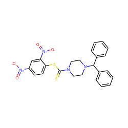 O=[N+]([O-])c1ccc(SC(=S)N2CCN(C(c3ccccc3)c3ccccc3)CC2)c([N+](=O)[O-])c1 ZINC000095578421