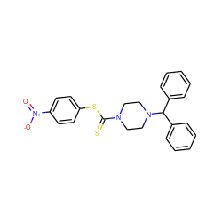 O=[N+]([O-])c1ccc(SC(=S)N2CCN(C(c3ccccc3)c3ccccc3)CC2)cc1 ZINC000095573780