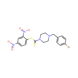 O=[N+]([O-])c1ccc(SC(=S)N2CCN(Cc3ccc(Br)cc3)CC2)c([N+](=O)[O-])c1 ZINC000095578422