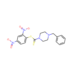 O=[N+]([O-])c1ccc(SC(=S)N2CCN(Cc3ccccc3)CC2)c([N+](=O)[O-])c1 ZINC000095573767