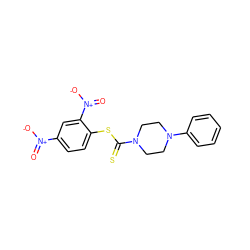 O=[N+]([O-])c1ccc(SC(=S)N2CCN(c3ccccc3)CC2)c([N+](=O)[O-])c1 ZINC000095580600