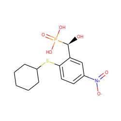 O=[N+]([O-])c1ccc(SC2CCCCC2)c([C@H](O)P(=O)(O)O)c1 ZINC000026271386