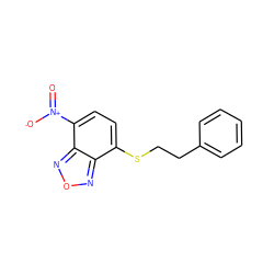 O=[N+]([O-])c1ccc(SCCc2ccccc2)c2nonc12 ZINC000299827986