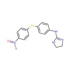 O=[N+]([O-])c1ccc(Sc2ccc(NC3=NCCN3)cc2)cc1 ZINC000025999076